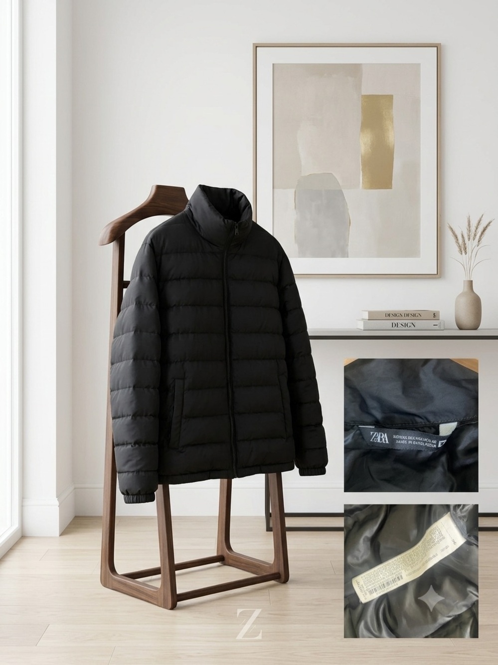 ZARA Black Quilted Puffer Coat with High Collar